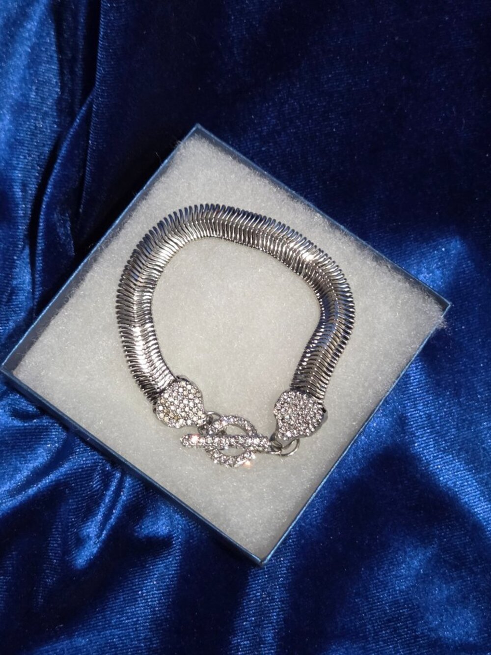 Silvertone Rhinestone Wide Chain Bracelet - Picture 4 of 7